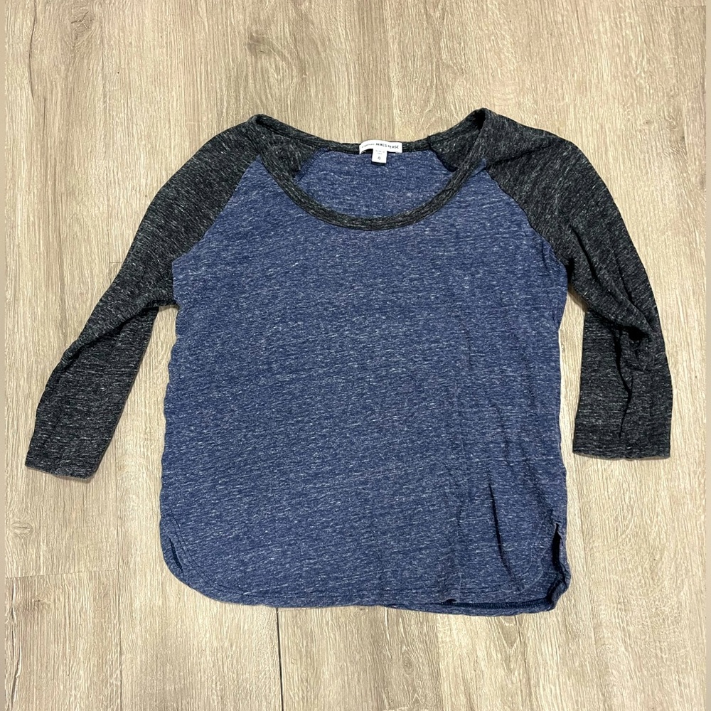 James perse raglan baseball tshirt top navy and grey